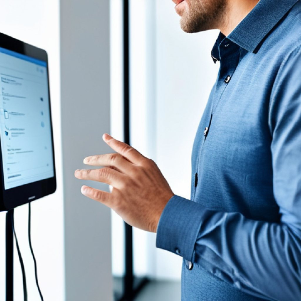 A professional, well-dressed man in a modern, light-filled technology lab, gently interacting with a sleek, minimalist touchscreen device. His hands are positioned to convey the subtle tactile sensation of haptic feedback, as if feeling a virtual button click or surface texture. The background features blurred high-tech equipment. Full body shot, professional studio photography, soft natural lighting, high resolution. fully clothed, modest clothing, appropriate attire, professional dress, safe for work, appropriate content, perfect anatomy, correct proportions, natural pose, well-formed hands, proper finger count, natural body proportions, professional, family-friendly.