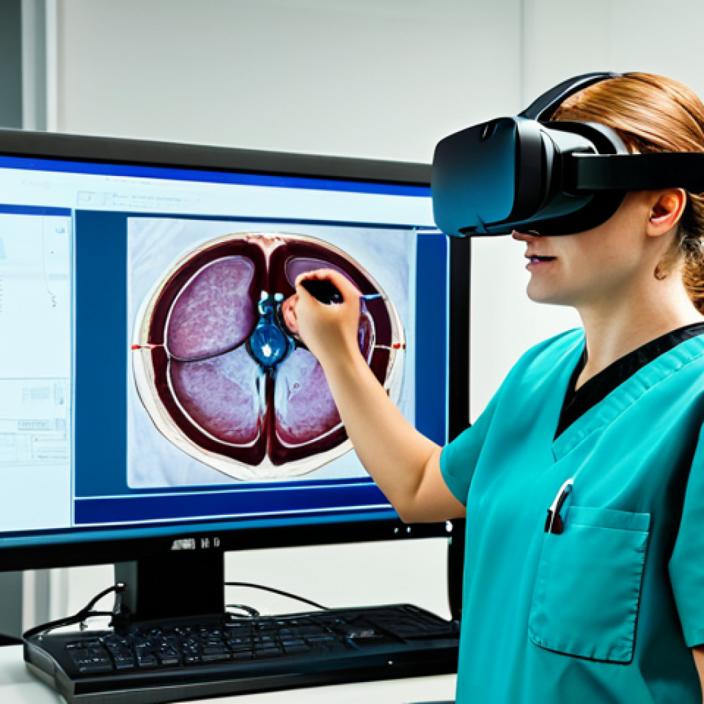 Medical Simulation**
"A medical student wearing scrubs, fully clothed, practicing a surgical procedure on a virtual reality simulator with haptic feedback. The simulator shows a realistic anatomical model. Modern medical training lab environment. Safe for work, appropriate content, professional, perfect anatomy, correct proportions, well-lit, high quality."
**