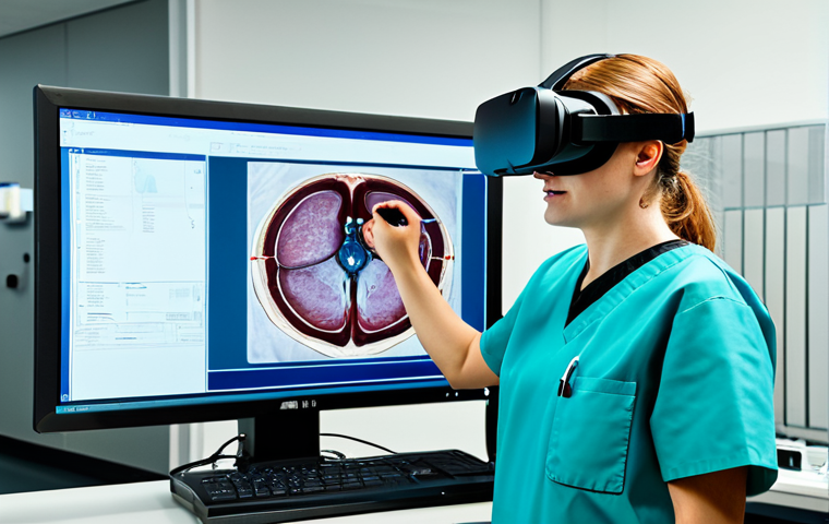Medical Simulation**
"A medical student wearing scrubs, fully clothed, practicing a surgical procedure on a virtual reality simulator with haptic feedback. The simulator shows a realistic anatomical model. Modern medical training lab environment. Safe for work, appropriate content, professional, perfect anatomy, correct proportions, well-lit, high quality."
**