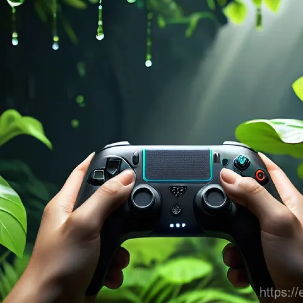 게임에서의 햅틱 인터페이스 활용 사례 - **Immersive Jungle Exploration with Haptic Controller:**
"A vibrant, first-person perspective in...