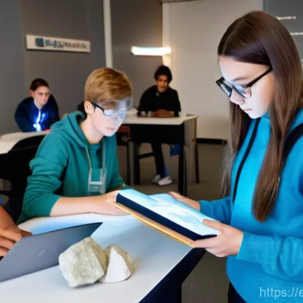 교육 분야에서의 햅틱 인터페이스 적용 - **Prompt 1: Immersive Haptic Geology Lesson**
"A bright, modern classroom scene with natural lig...
