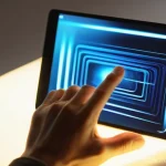 Home 20 햅틱 인터페이스의 사용자 행동 분석 - **"The Silent Dance Between Finger and Screen"**: A vibrant, high-definition close-up shot of a pers...