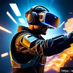 Home 17 햅틱 피드백을 활용한 게임 디자인 전략 - A futuristic gamer wearing advanced VR gloves and a haptic feedback suit, immersed in a high-intensi...