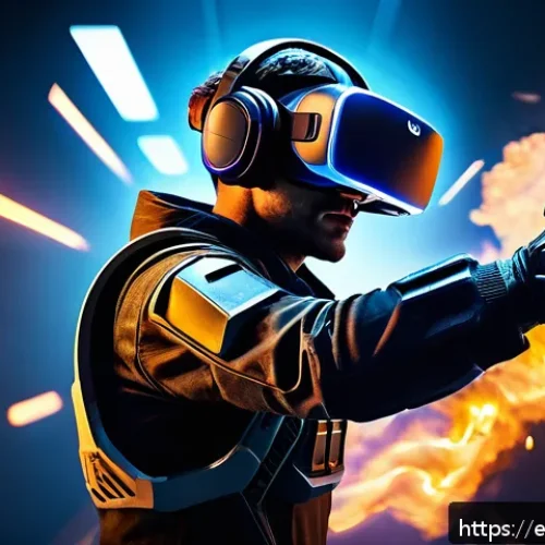 Home 29 햅틱 피드백을 활용한 게임 디자인 전략 - A futuristic gamer wearing advanced VR gloves and a haptic feedback suit, immersed in a high-intensi...