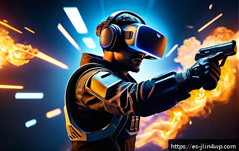 햅틱 피드백을 활용한 게임 디자인 전략 - A futuristic gamer wearing advanced VR gloves and a haptic feedback suit, immersed in a high-intensi...