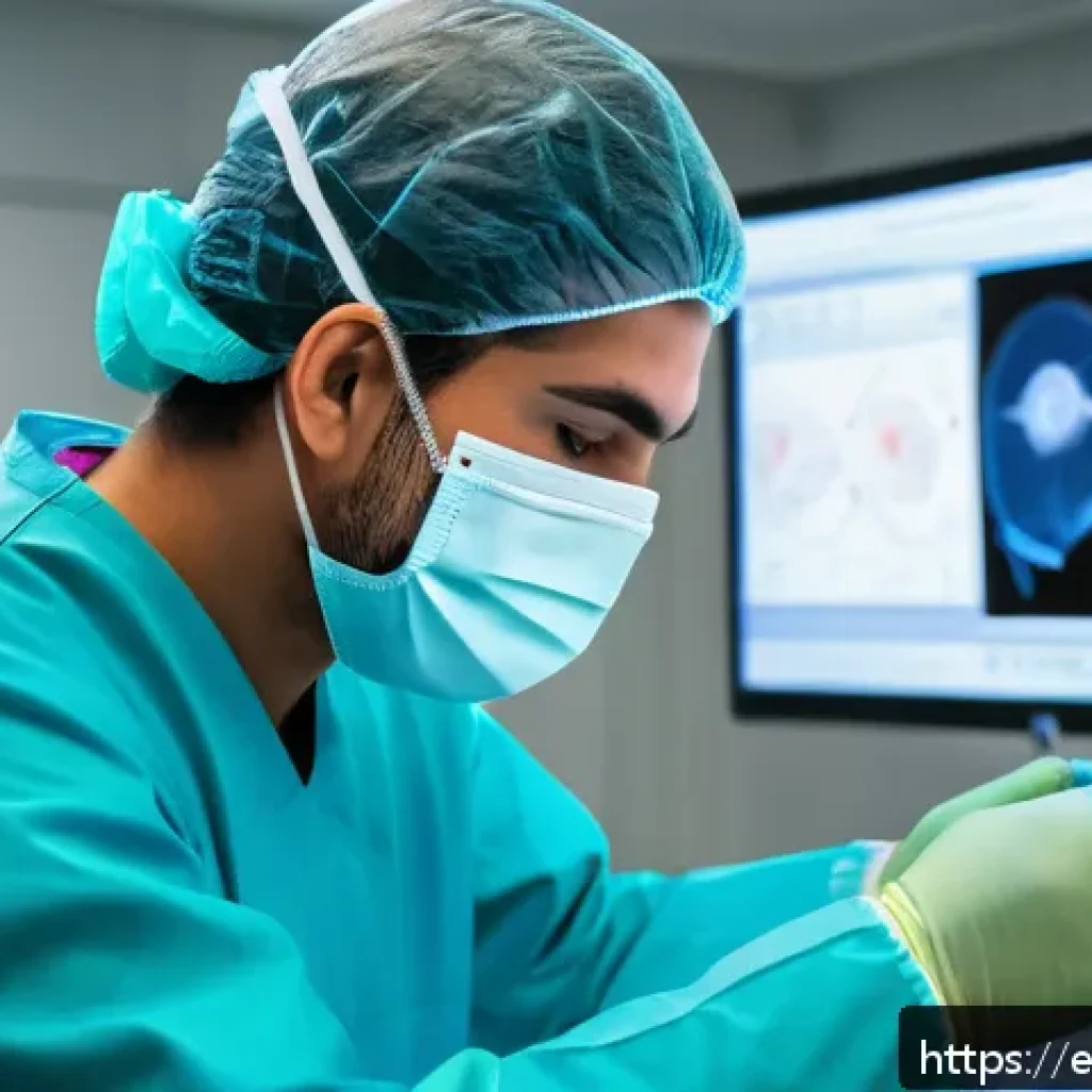 햅틱 피드백의 산업별 활용도 분석 - A highly detailed scene inside a modern medical training facility showcasing a young Hispanic surgeo...