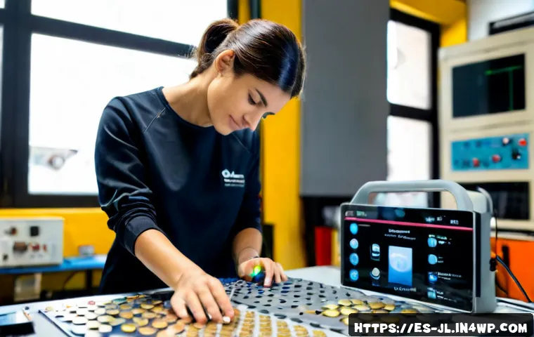 햅틱 기술의 경제적 가치 - Photorealistic modern electronics workshop in Spain, a female engineer testing a haptic-enabled wear...